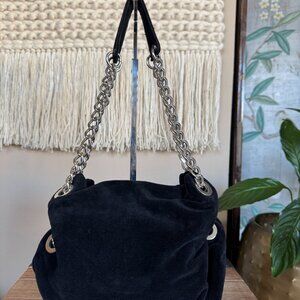 Buffalo David Bitton Black Velvet Silver Chain Strap Squishy Hobo Shoulder Bag